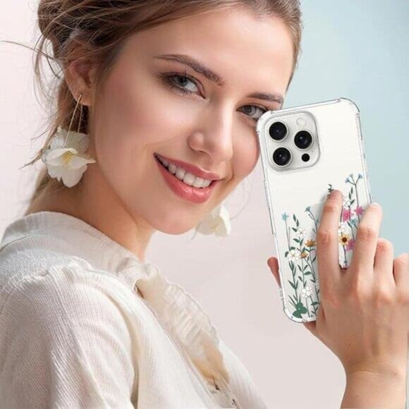 iPhone 16 Pro Cute Pretty Flower Clear Transparent Girl Wireless Charging Case - Picture 4 of 4